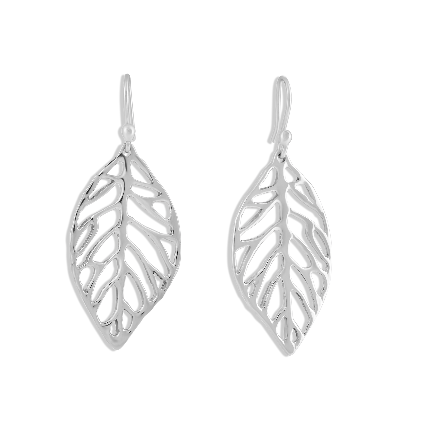 Sterling Silver Sculptured Leaf Drop Earrings