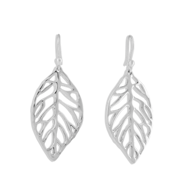 Sterling Silver Sculptured Leaf Drop Earrings