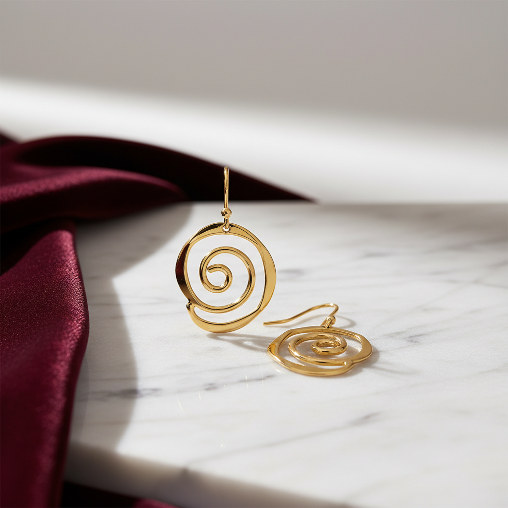 Gold Vermeil Sculptured Spiral Drop Earrings