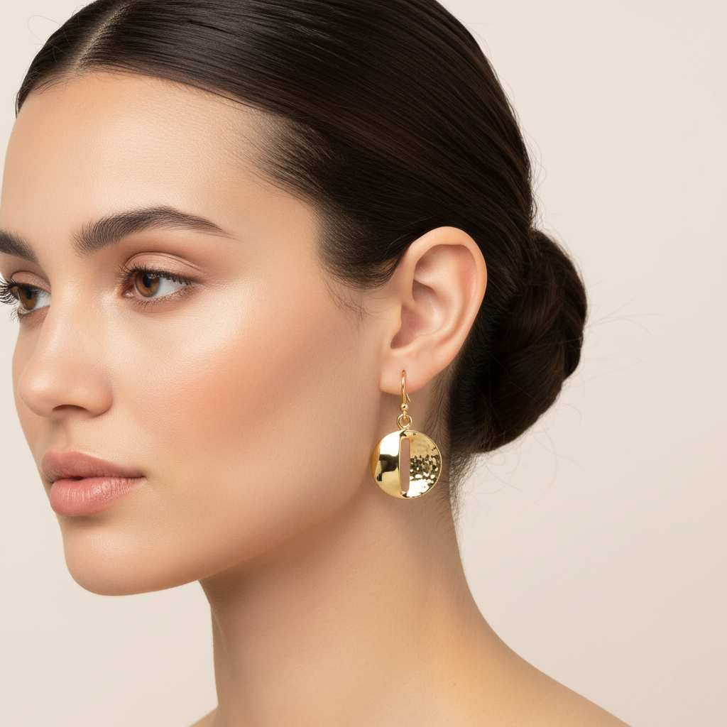 Gold Vermeil Smooth & Textured Disc Drop Earrings