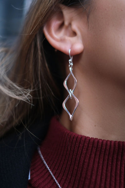 Sterling Silver Twist Rhombus Earrings