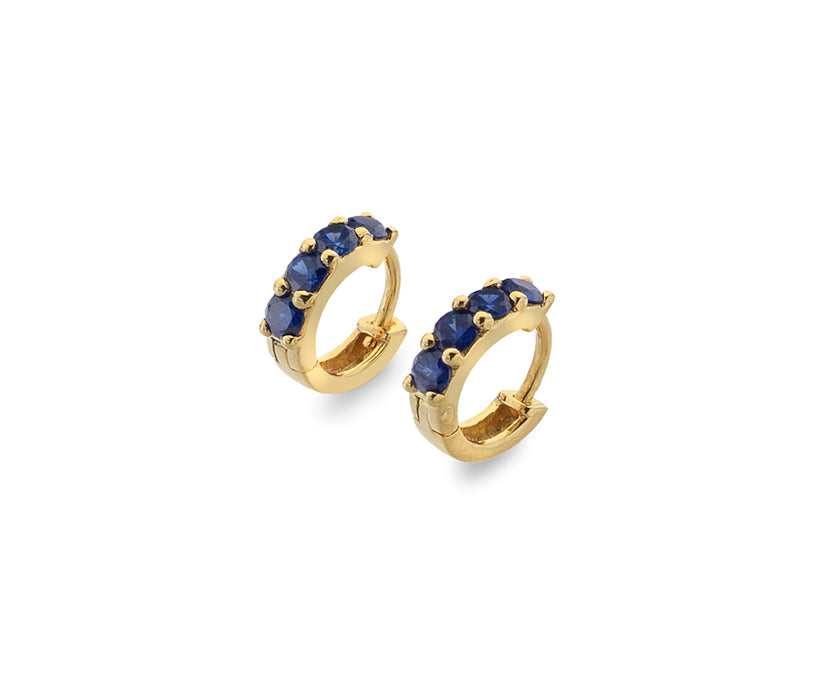 Gold Vermeil Blue Sapphire Cubic Zirconia Huggie Earrings