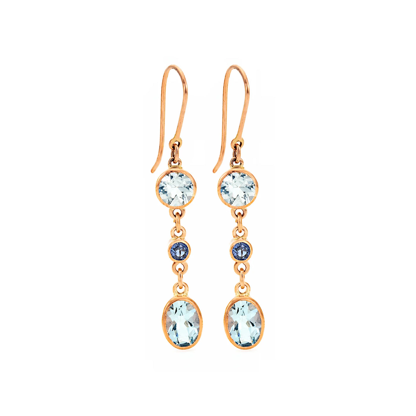 Simon Alexander 9k Rose Gold Aquamarine and Sapphire Drop Earrings