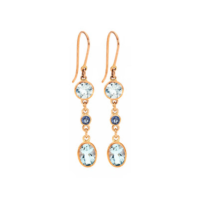 Simon Alexander 9k Rose Gold Aquamarine and Sapphire Drop Earrings