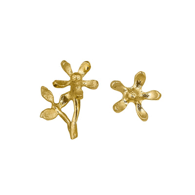Alex Monroe Gold Asymmetric Growing Flower Stud Earrings - Rococo Jewellery