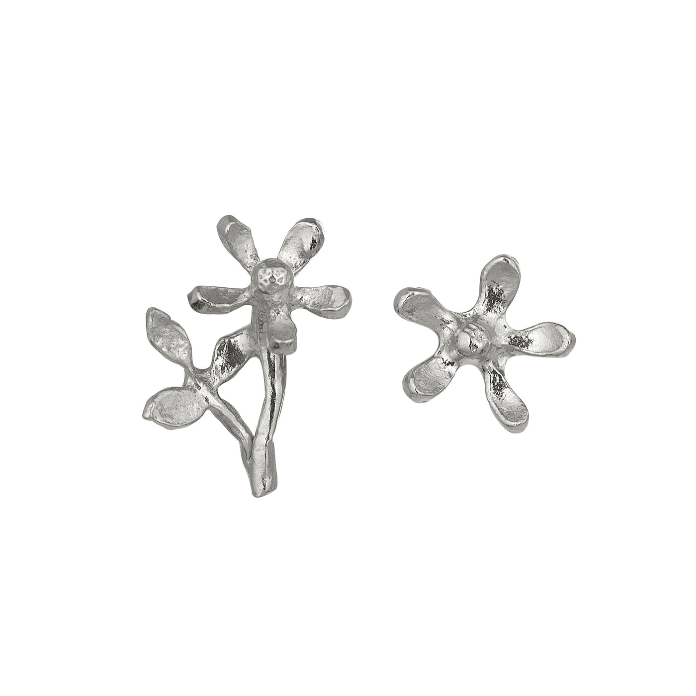 Alex Monroe Silver Asymmetric Growing Flower Stud Earrings - Rococo Jewellery