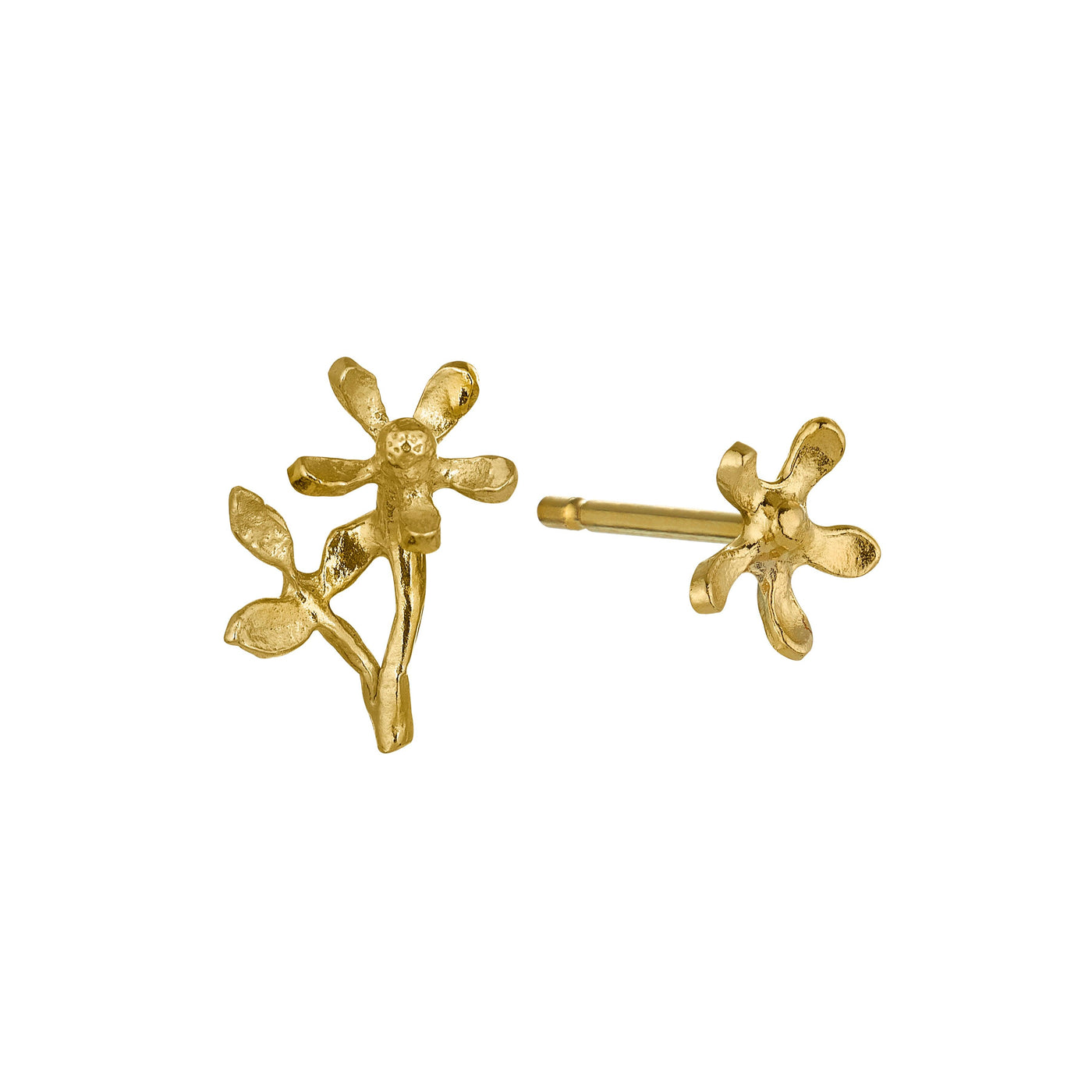 Alex Monroe Gold Asymmetric Growing Flower Stud Earrings - Rococo Jewellery