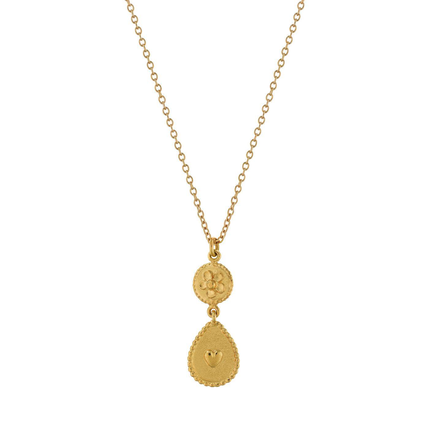 Alex Monroe Gold Heart and Flower Drop Necklace - Rococo Jewellery