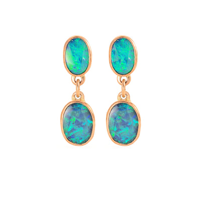 9ct Rose Gold Opal Drop Earrings