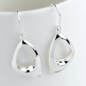 Sterling Silver Oval Open Design Drop Earrings