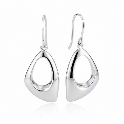 Sterling Silver Oval Open Design Drop Earrings