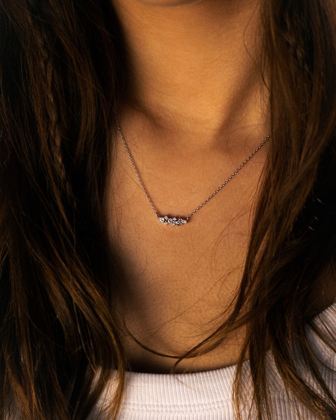 Dainty London Silver Topaz Cluster Elara Necklace