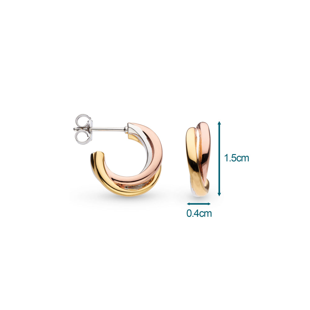 Kit Heath Tri Colour Bevel Trilogy Semi Hoop Stud Earrings