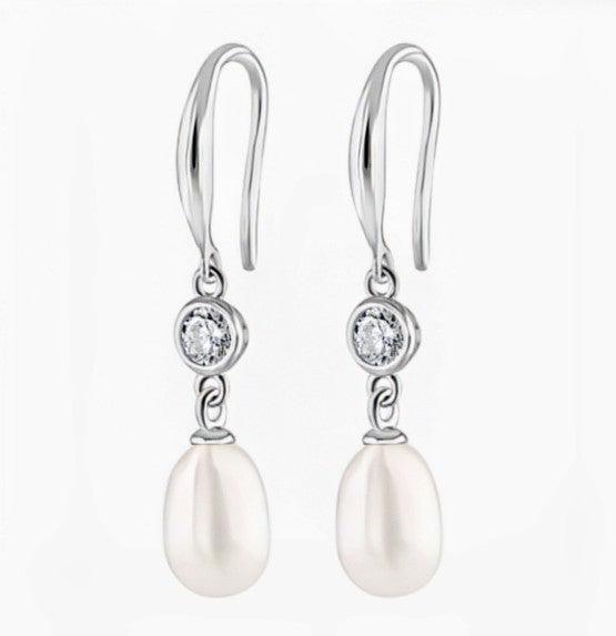 Pearl and Cubic Zirconia Drop Earrings - Rococo Jewellery