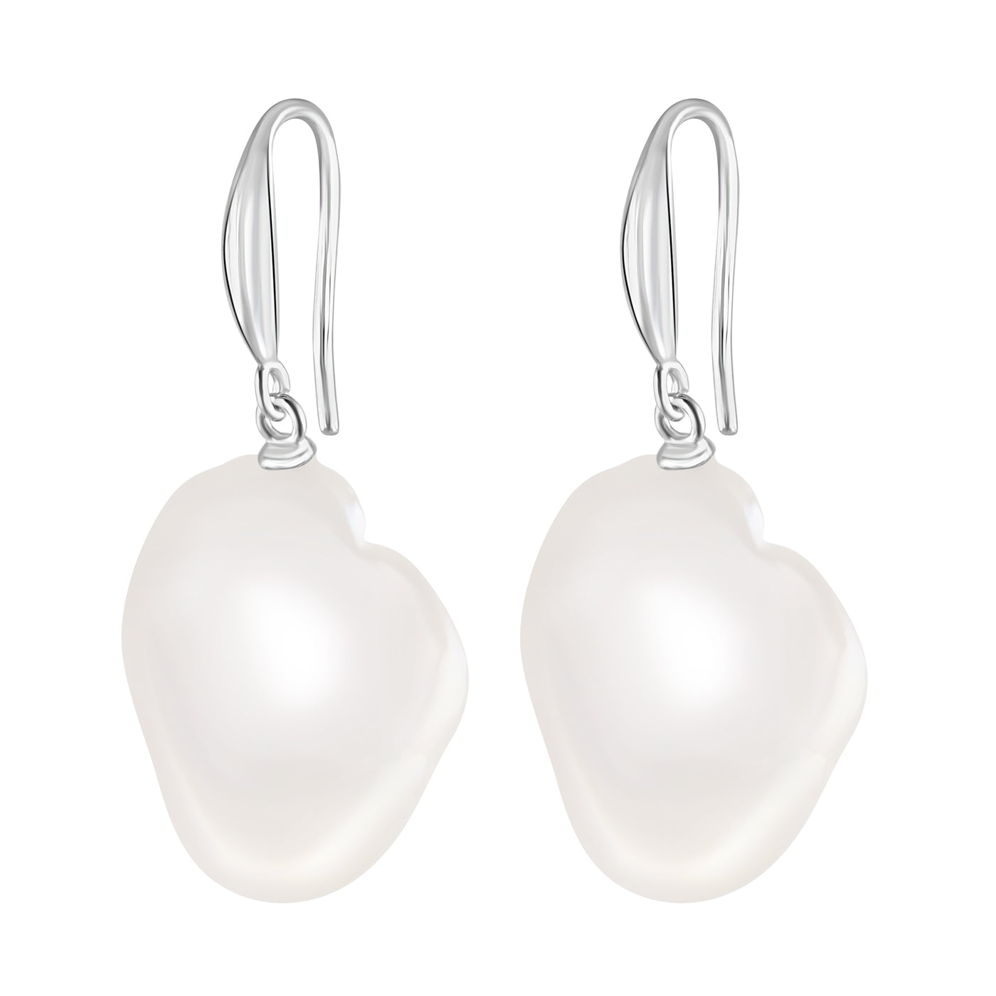 Sterling Silver Large White Baroque Pearl Drop Earrings