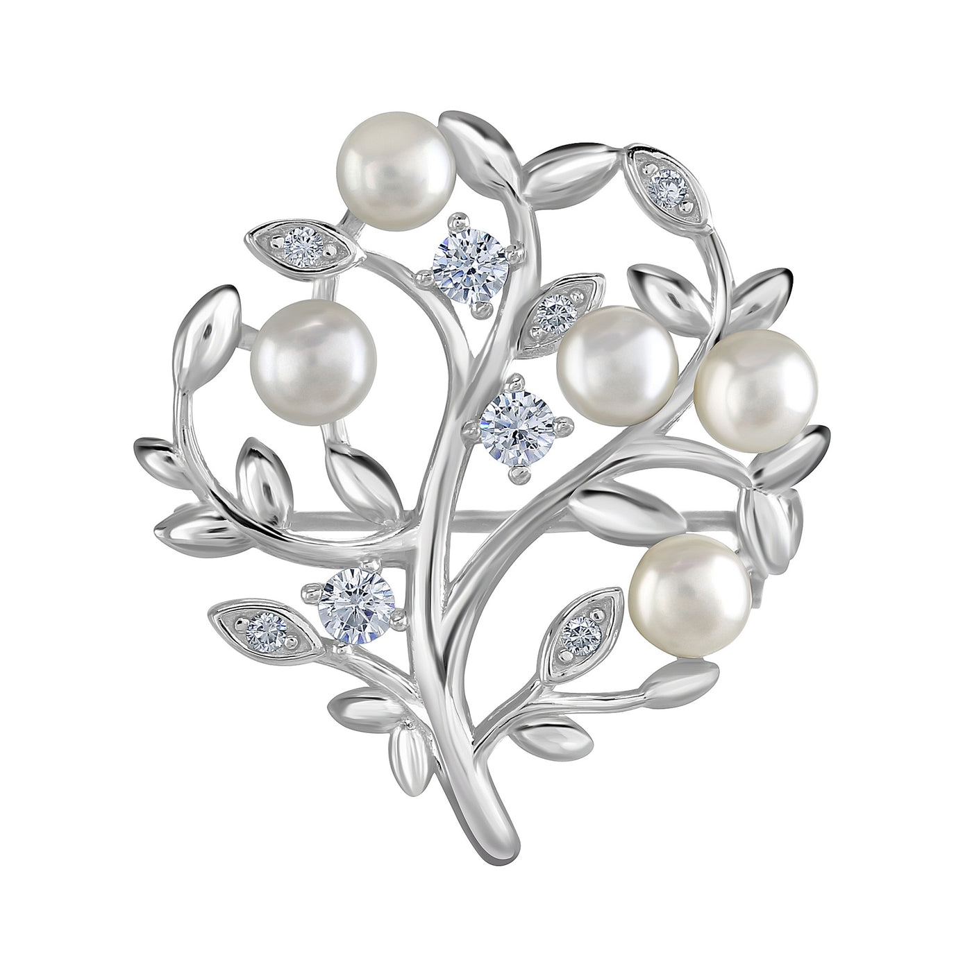 Sterling Silver Pearl and Cubic Zirconia Tree of Life Brooch