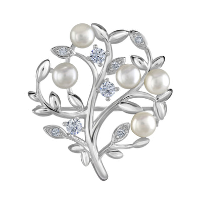 Sterling Silver Pearl and Cubic Zirconia Tree of Life Brooch