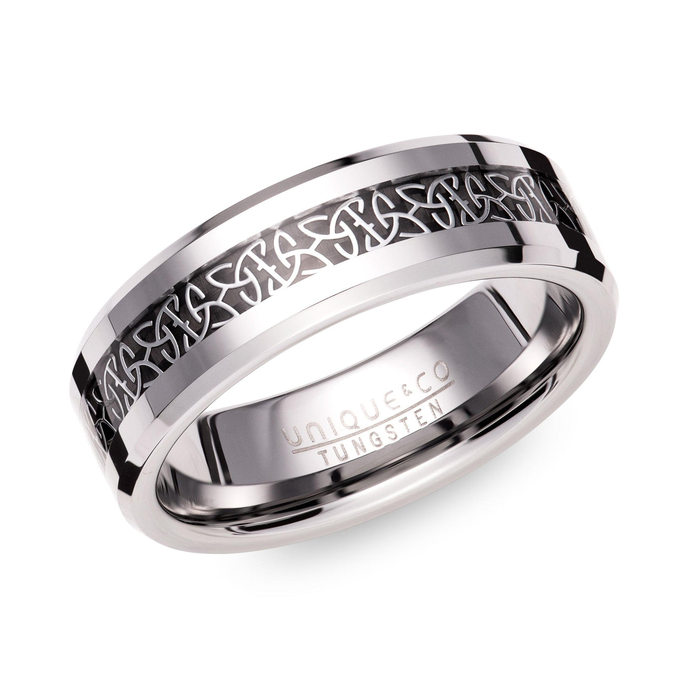 Unique & Co Celtic Tungsten Ring with Carbon Fibre - Rococo Jewellery