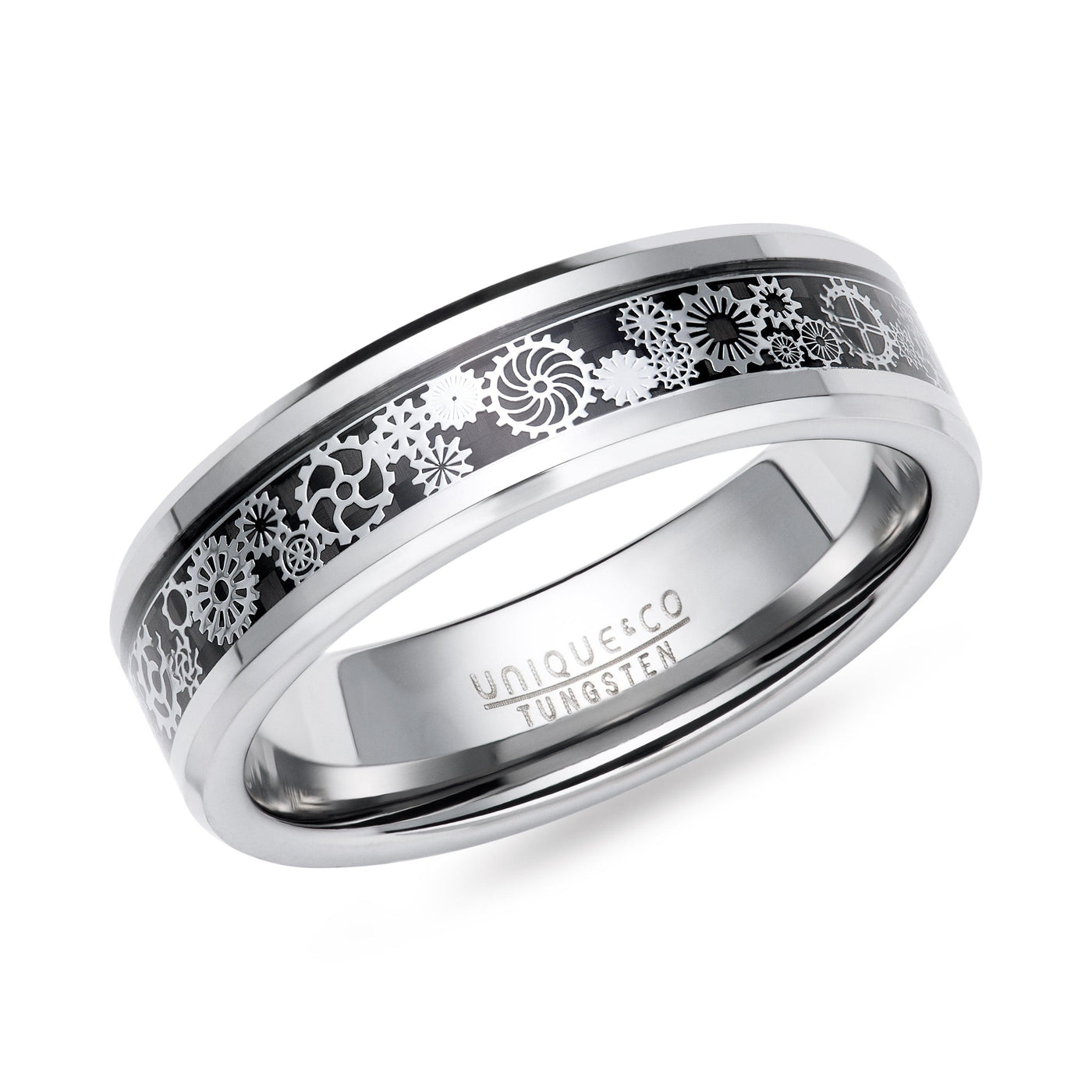 Unique & Co Tungsten Ring With Black Carbon Fibre - Rococo Jewellery
