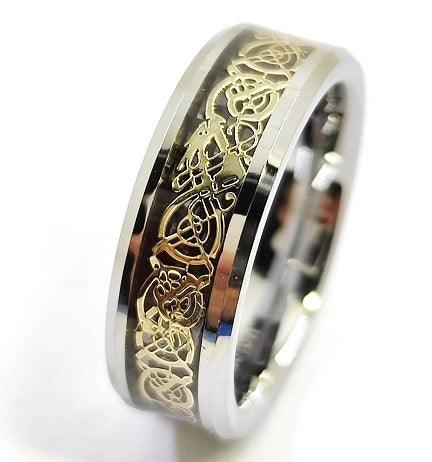 Unique & Co Tungsten Ring with Yellow IP Carbon Fiber - Rococo Jewellery