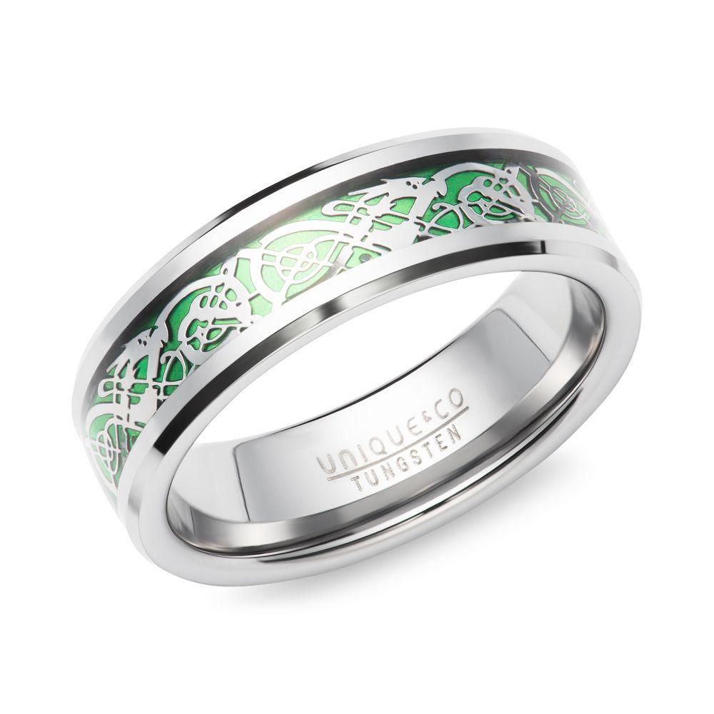 Unique & Co Tungsten Ring with Green Carbon Fibre - Rococo Jewellery