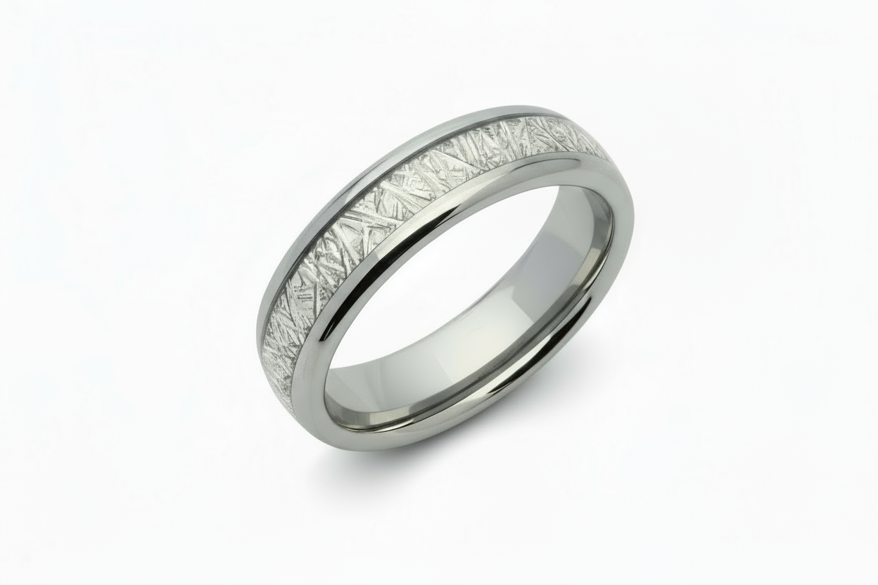 Tungsten Carbide Ring with Meteorite Paper Inlay