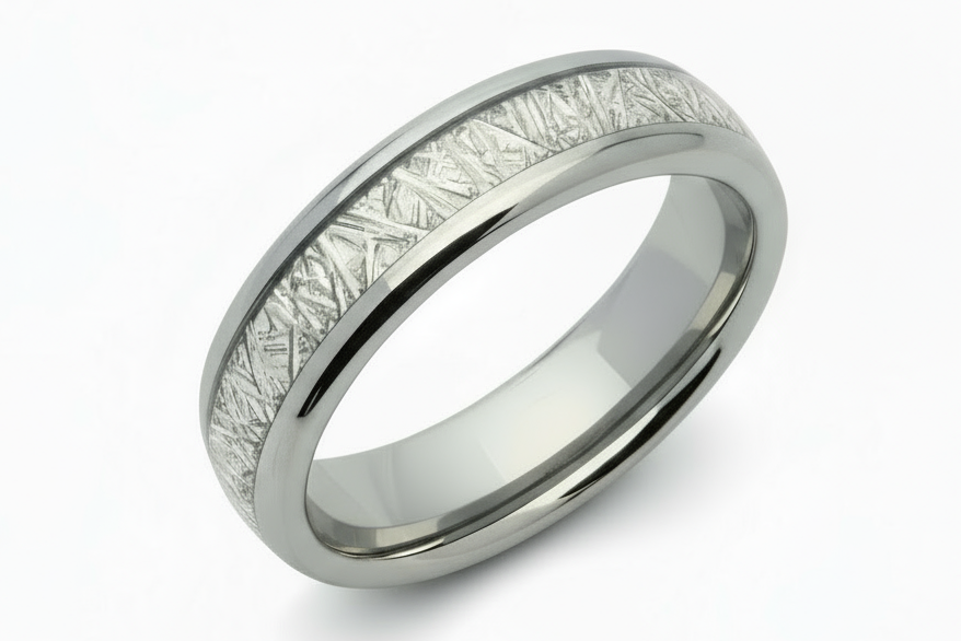 Tungsten Carbide Ring with Meteorite Paper Inlay