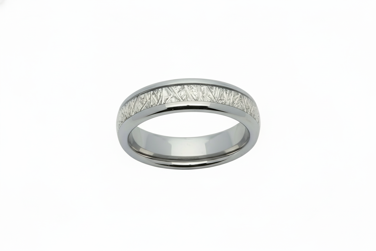 Tungsten Carbide Ring with Meteorite Paper Inlay