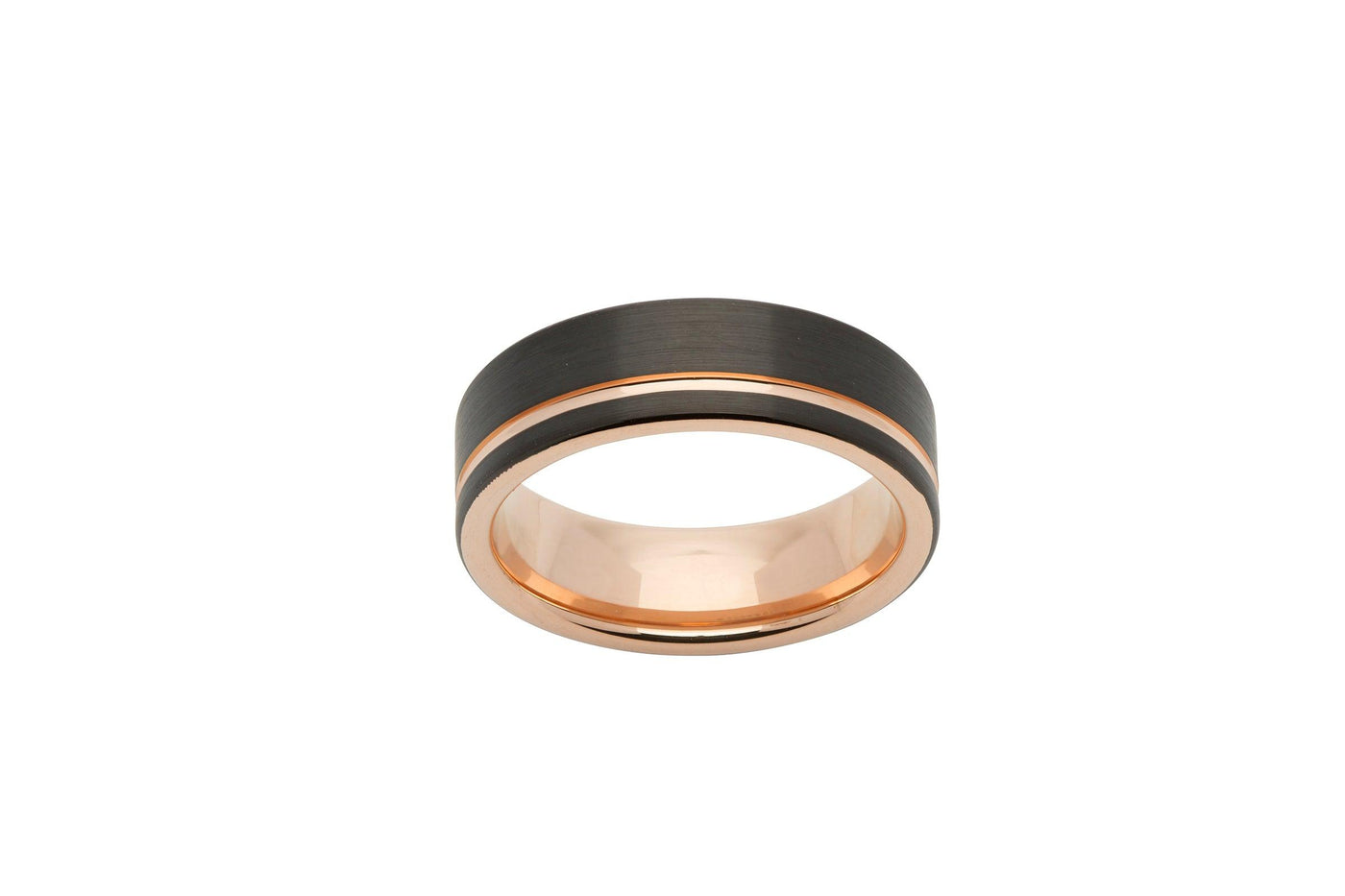 Unique & Co Tungsten Ring with Rose Gold Black IP - Rococo Jewellery