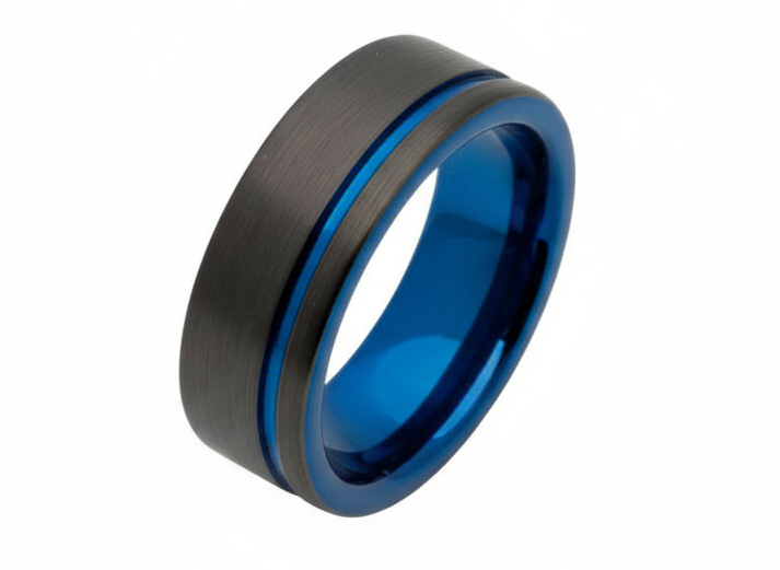 Flat Court Tungsten Ring with Blue Black IP