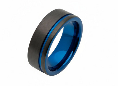 Flat Court Tungsten Ring with Blue Black IP