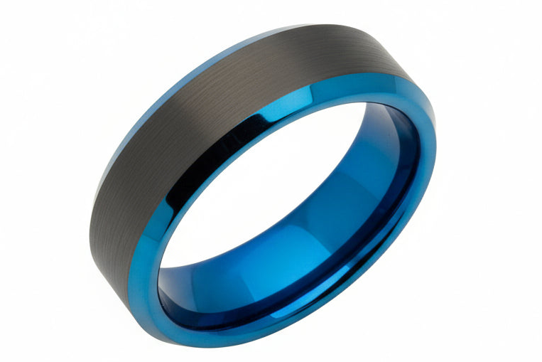 Tungsten Ring with Blue Black IP