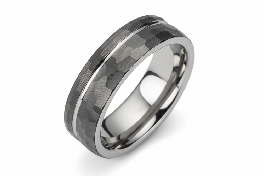 Hammered Black Tungsten Ring