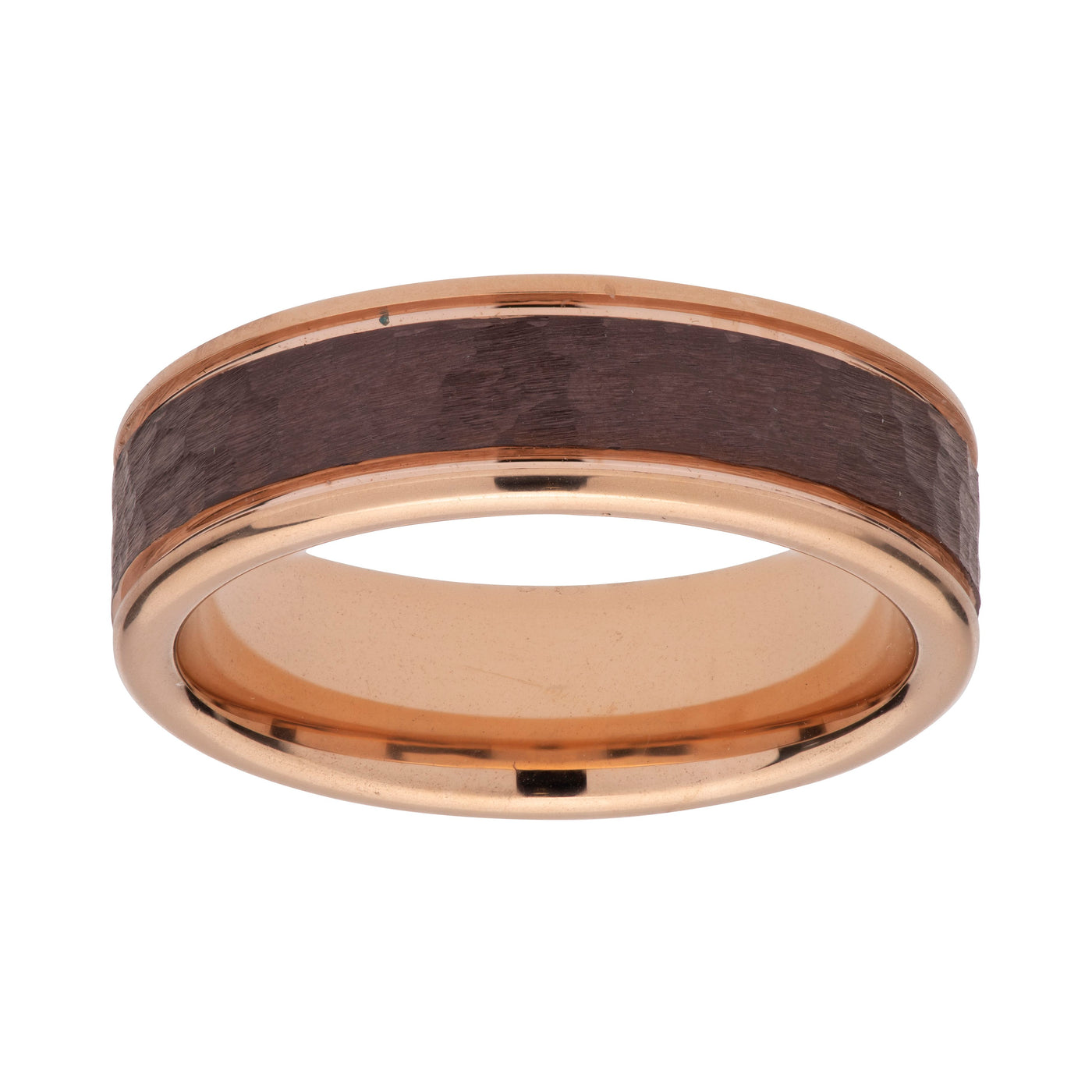 Unique & Co Tungsten Carbide Hammered Rose & Brown Ring
