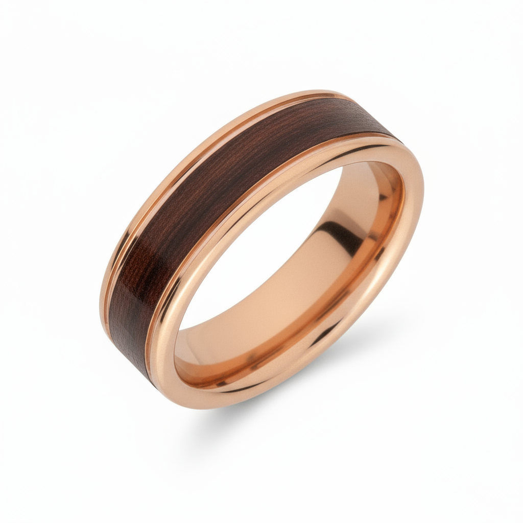 Hammered Tungsten Carbide Ring with Rose Gold & Brown IP