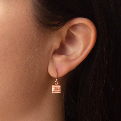 Rose Gold Textured Square Drop Earrings - Rococo Jewellery