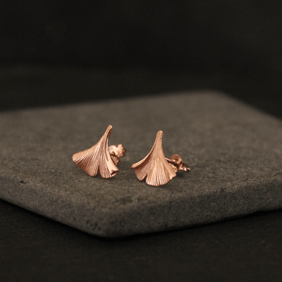 Rose Gold Ginkgo Stud Earrings - Rococo Jewellery