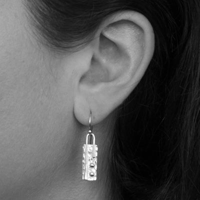 Silver Hammered Rectangle Drop Earrings - Rococo Jewellery