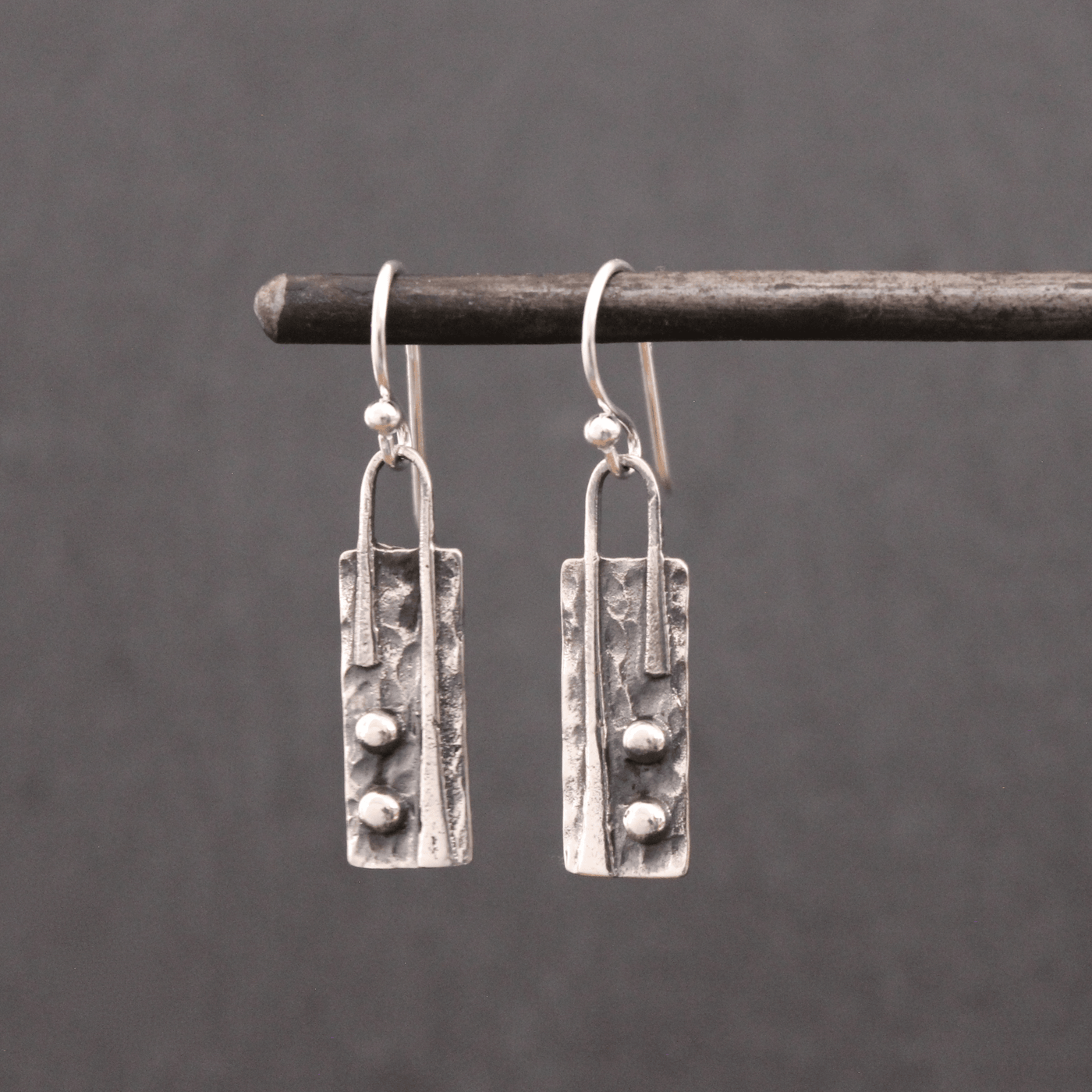 Silver Hammered Rectangle Drop Earrings - Rococo Jewellery