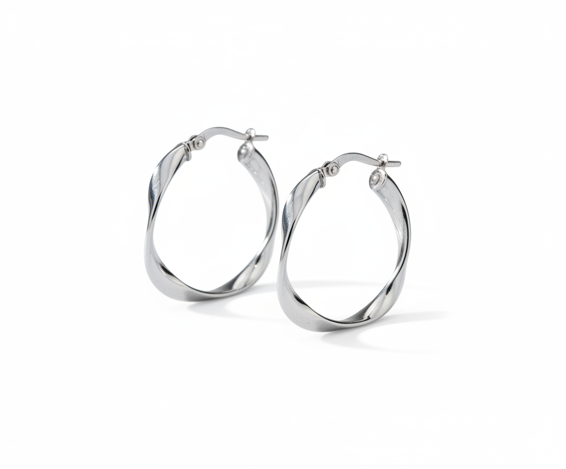 9ct White Gold Twist Hoop Earrings