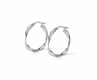 9ct White Gold Twist Hoop Earrings