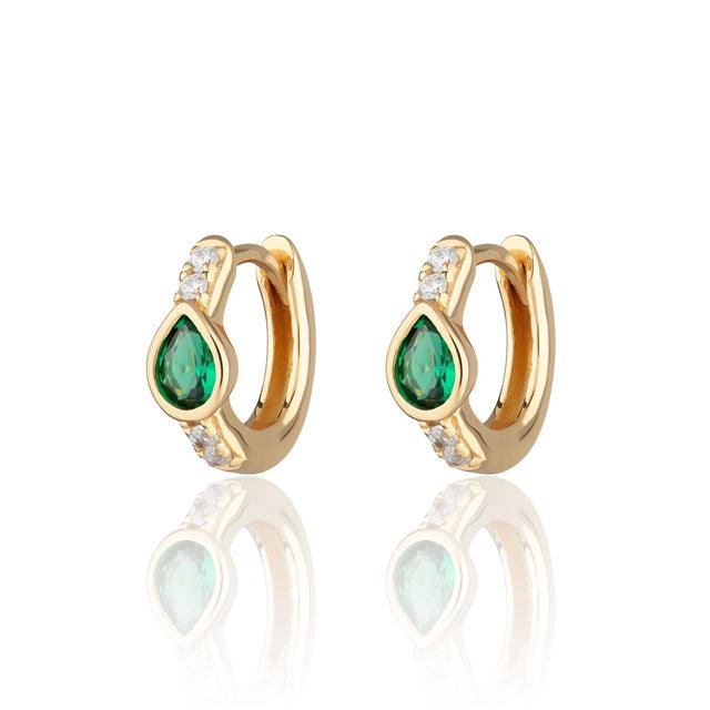 Scream Pretty 18ct Gold Vermeil Green Teardrop Huggie Earrings - Rococo Jewellery