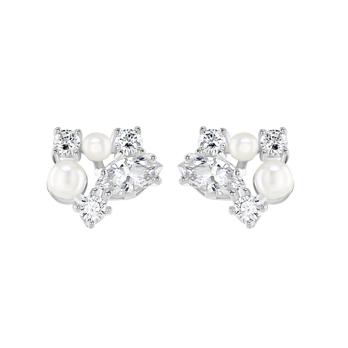 Sterling Silver Button Pearl and Cubic Zirconia Stud Earrings