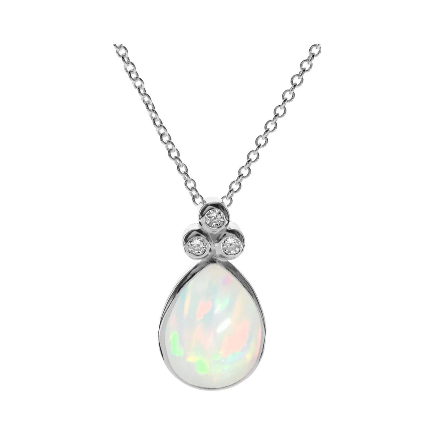 Sterling Silver White Opal Cubic Zirconia Pendant