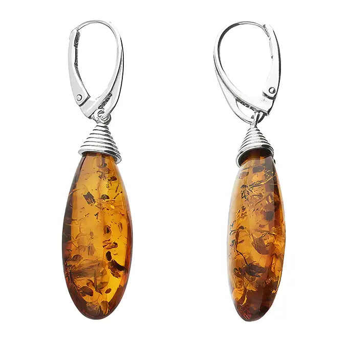 Sterling Silver Amber Cone Top Drop Earrings
