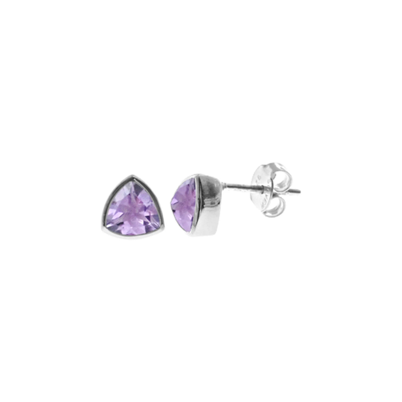 Sterling Silver Trillion-Cut Amethyst Stud Earrings