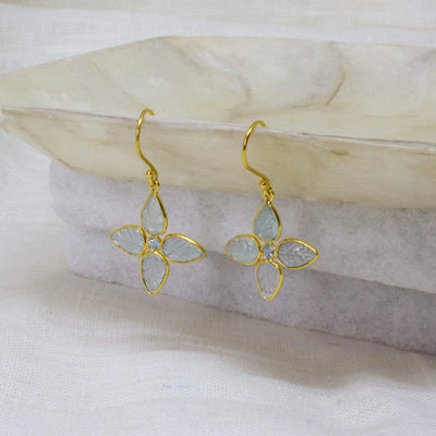 18ct Gold Vermeil Carved Aquamarine Leaf Earrings