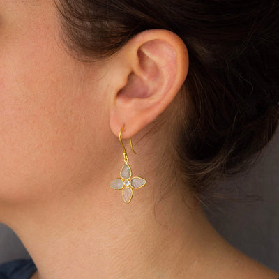 18ct Gold Vermeil Carved Aquamarine Leaf Earrings