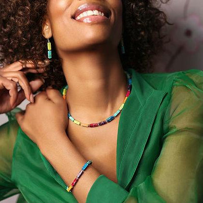 Carrie Elspeth Turquoise/Lime Rainbow Jasper Earrings - Rococo Jewellery