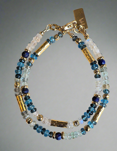 Double Row Blue Topaz and Moonstone Bracelet